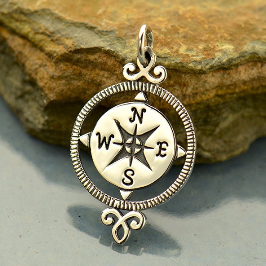 Sterling Silver Compass Pendant - Poppies Beads n' More