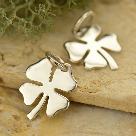Sterling Silver Medium Four Leaf Lucky Clover Charm - Poppies Beads n' More