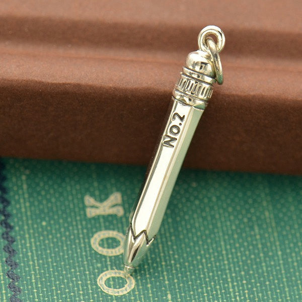Sterling Silver Realistic No. 2 Pencil Charm - Poppies Beads n' More