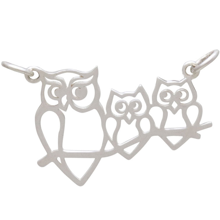 Sterling Silver Mama and 2 Baby Owl Pendant Festoon - Poppies Beads n' More