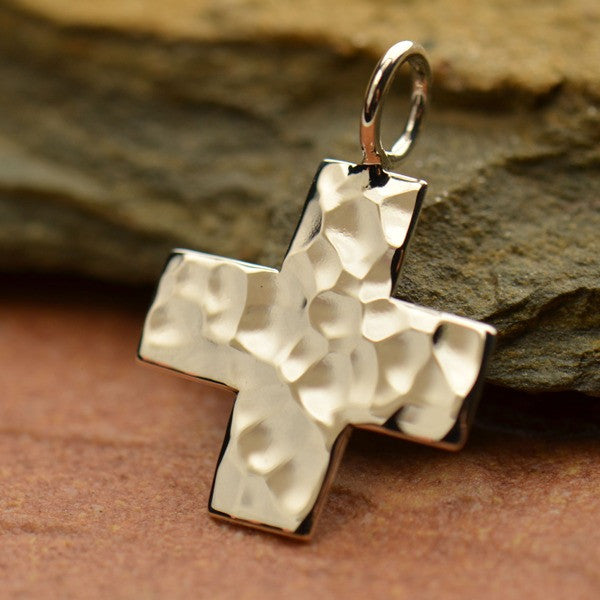 Hammered Finish Sterling Silver Cross Charm - Poppies Beads n' More