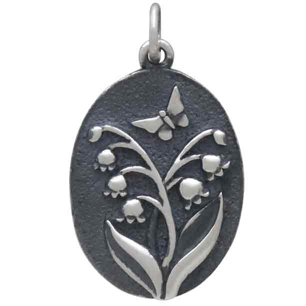 Sterling Silver Lily of the Valley Oval Charm