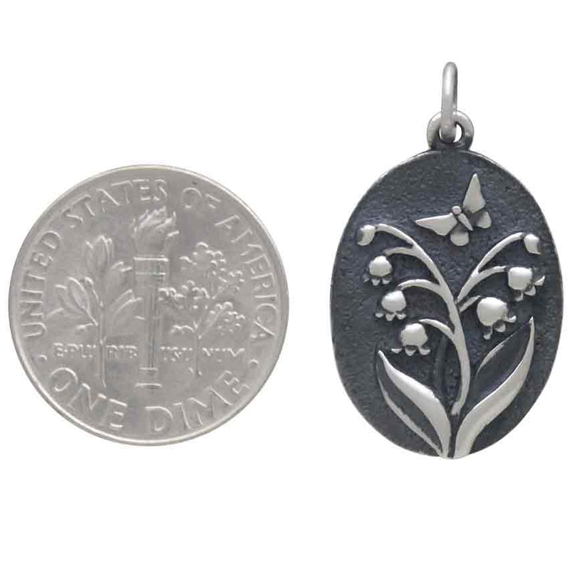 Sterling Silver Lily of the Valley Oval Charm