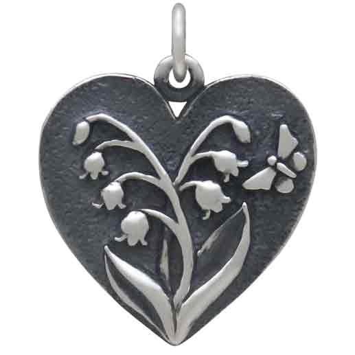 Sterling Silver Heart Lily of the Valley Charm