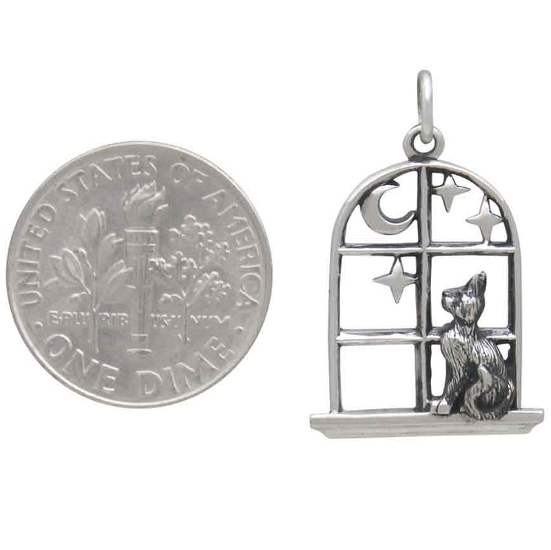 Cat in the Window Charm Sterling Silver