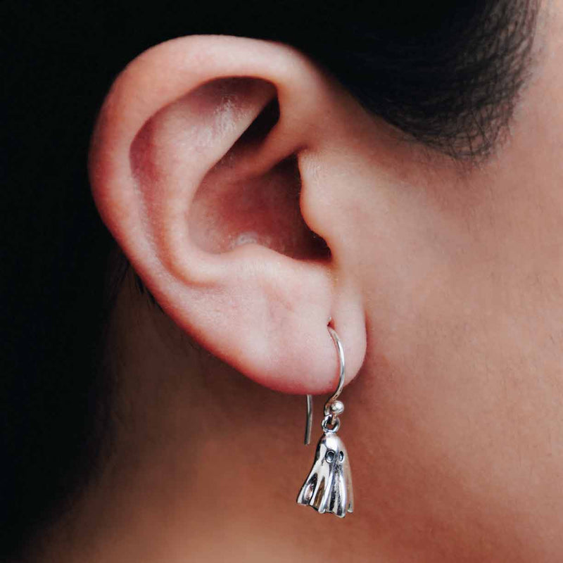 Ghost 3D Hanging Earrings Sterling Silver