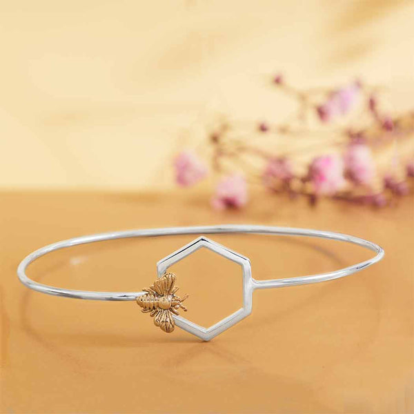 Mixed Metal Hook and Eye Bracelet with Hexagon and Bee