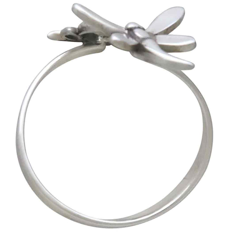 Sterling Silver Adjustable Dragonfly and Lotus Ring