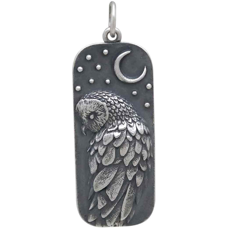 Sterling Silver Barn Owl and Moon Pendant
