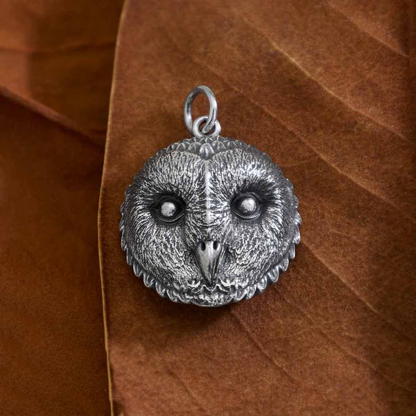 Sterling Silver Barn Owl Face Charm