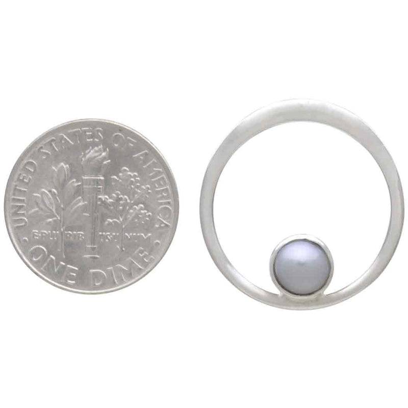 Sterling Silver Circle Post Earrings with Pearl