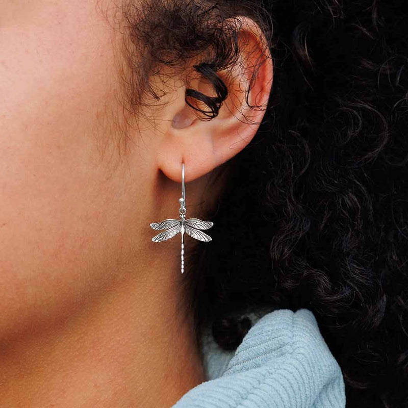 Sterling Silver Dragonfly Dangle Earrings