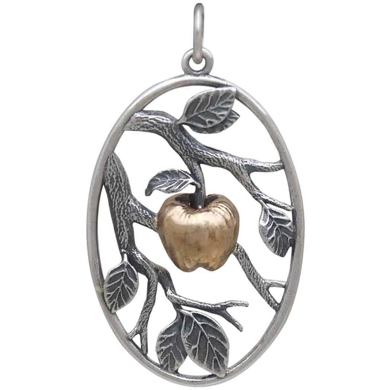 Sterling Silver Leaf Pendant with Bronze Apple
