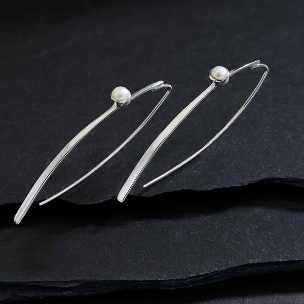 Sterling Silver Long Marquis Earrings with Pearls