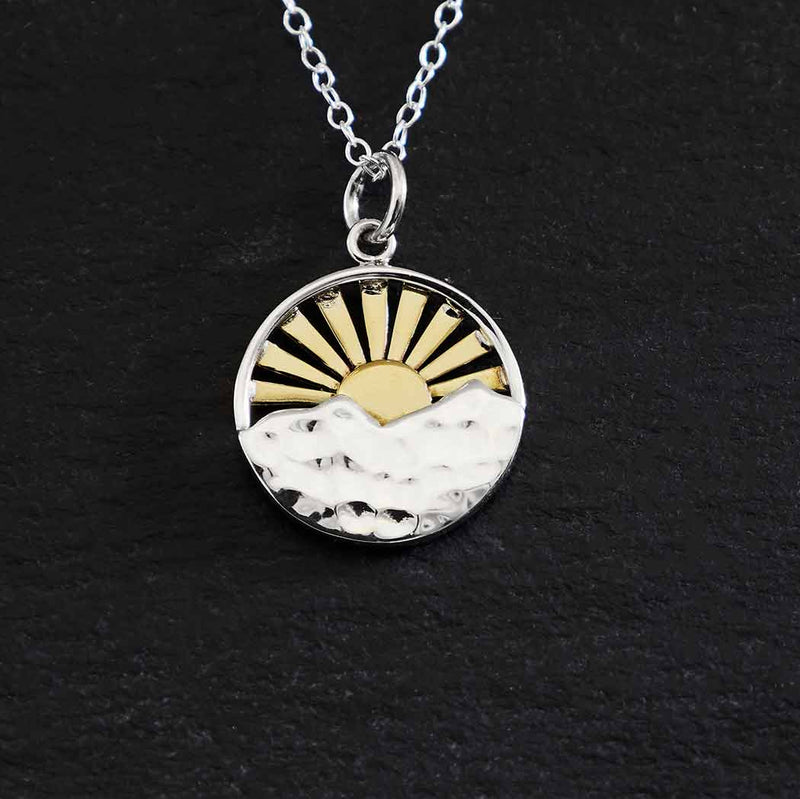 Silver Mountain with Bronze Sun Rays 18" Necklace