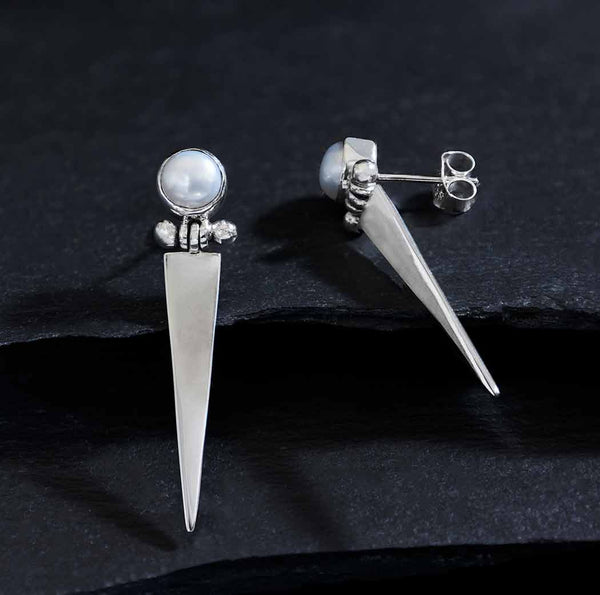 Sterling Silver Pearl Post Earrings with Hinged Spike
