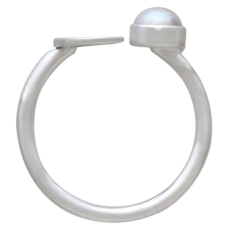 Sterling Silver Pearl and Crescent Moon Adjustable Ring