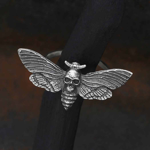 Sterling Silver Realistic Deaths Head Moth Ring - Poppies Beads N' More