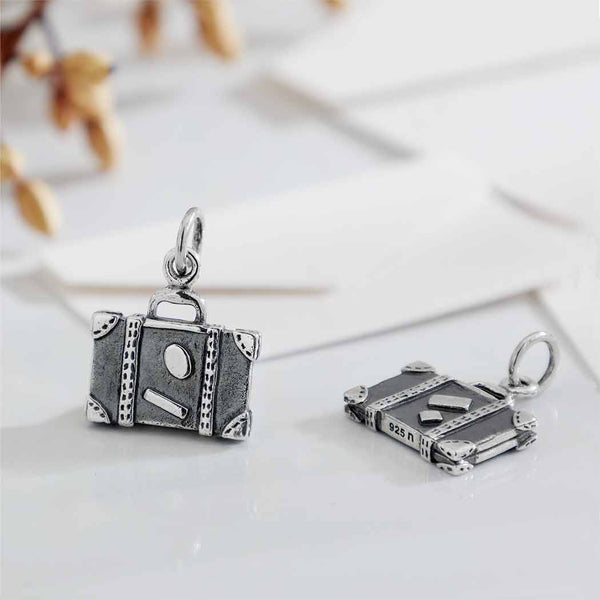 Sterling Silver Suitcase Charm - Poppies Beads N' More