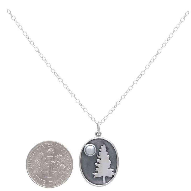 Sterling Silver Tree with Pearl Moon 18" Necklace
