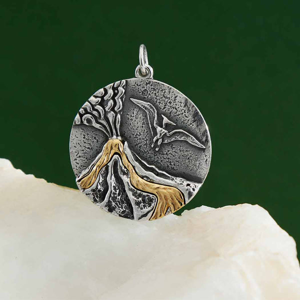 Sterling Silver Volcano Charm with Bronze Lava