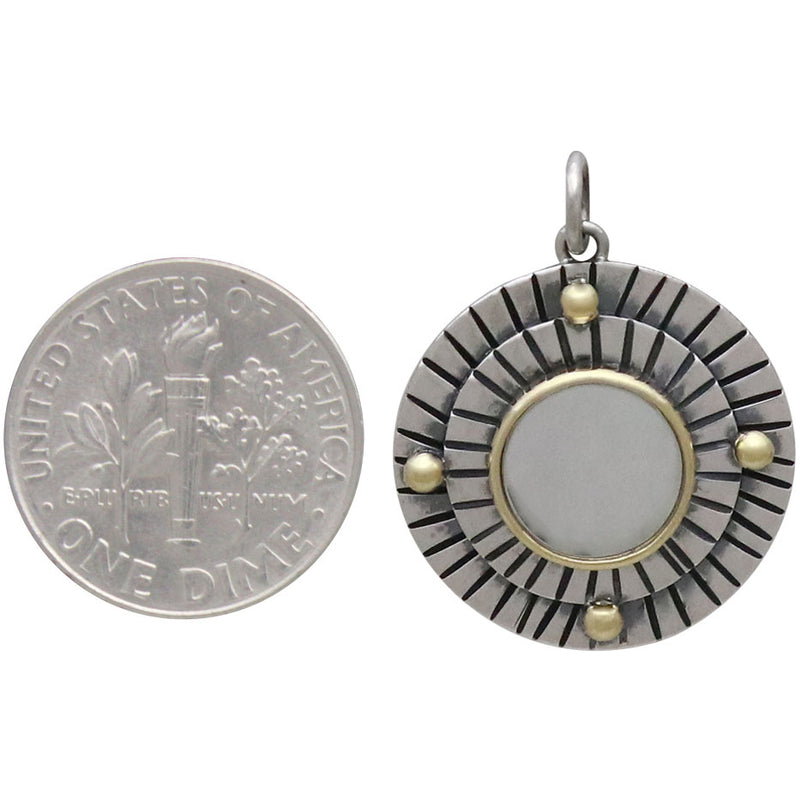 Sterling Silver Mirror Pendant with Hammered Lines - Poppies Beads n' More