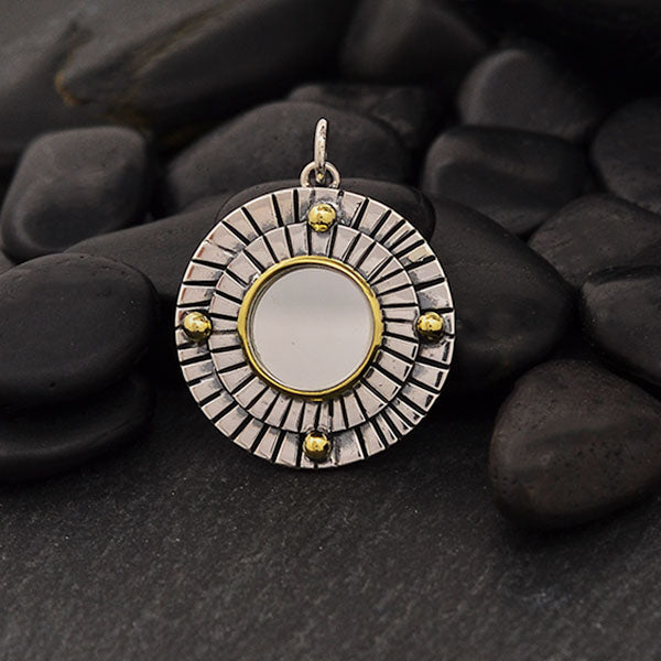 Sterling Silver Mirror Pendant with Hammered Lines - Poppies Beads n' More