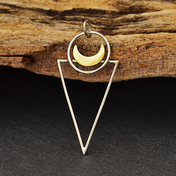 Sterling Silver Triangle Pendant with Bronze Moon - Poppies Beads n' More