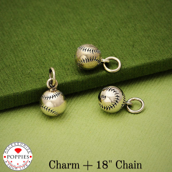 Sterling Silver 3D Baseball Charm - Poppies Beads n' More