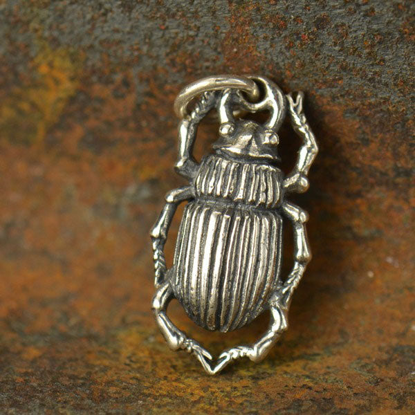 Sterling Silver Beetle Charm - Bug Charm - Poppies Beads n' More