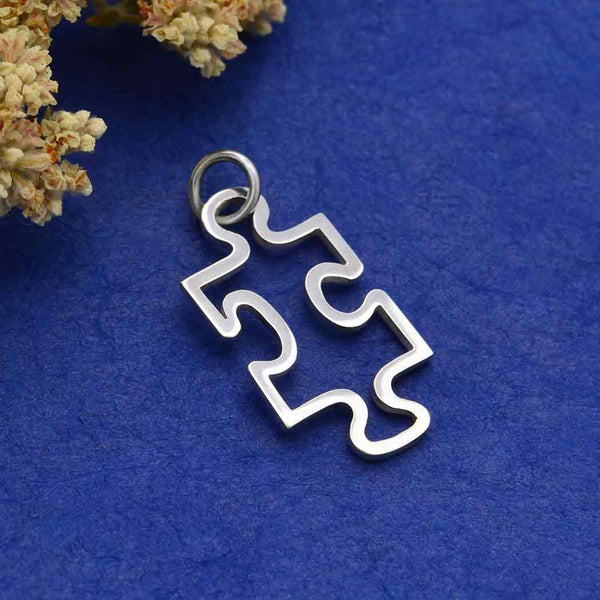 Sterling Silver Autism Awareness Puzzle Piece Charm - Poppies Beads n' More