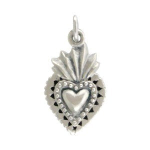 Sterling Silver Sacred Heart Charm - Poppies Beads n' More