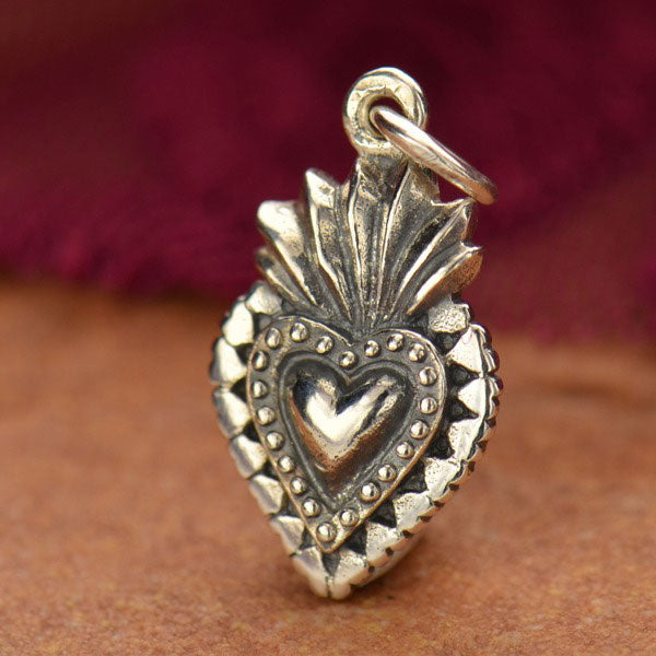 Sterling Silver Sacred Heart Charm - Poppies Beads n' More