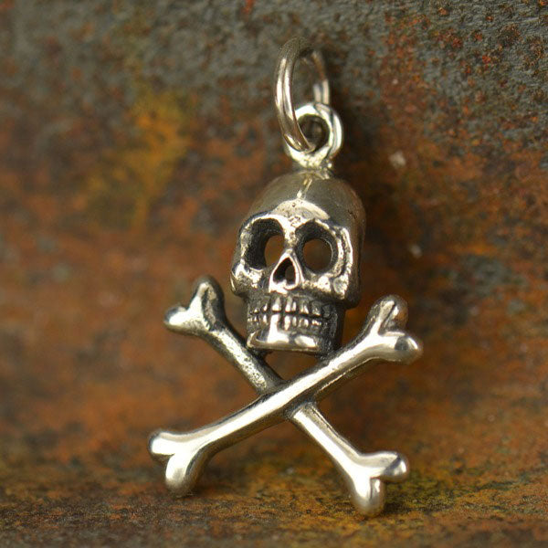 Sterling Silver Skull and Crossbones Charm - Poppies Beads n' More
