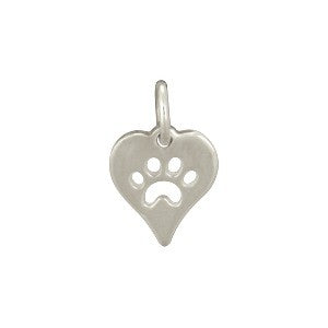 Heart with Paw Print Charm - Poppies Beads n' More