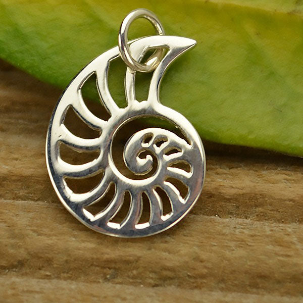 Sterling Silver Openwork Nautilus Charm - Poppies Beads n' More