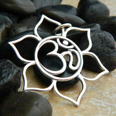 Openwork Lotus Charm with Om - Poppies Beads n' More