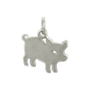 Sterling Silver Silhouetted Pig Charm - Poppies Beads n' More