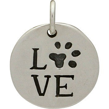 Sterling Silver "LOVE" with Pawprint Disc - Poppies Beads n' More