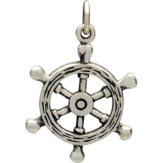 Sterling Silver Ship's Wheel Charm - Poppies Beads n' More