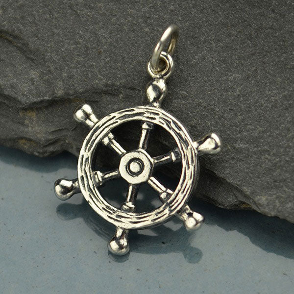 Sterling Silver Ship's Wheel Charm - Poppies Beads n' More