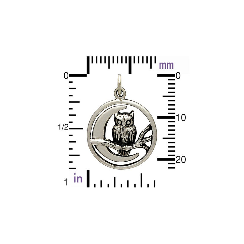 Sterling Silver Owl and Moon Charm - Poppies Beads n' More