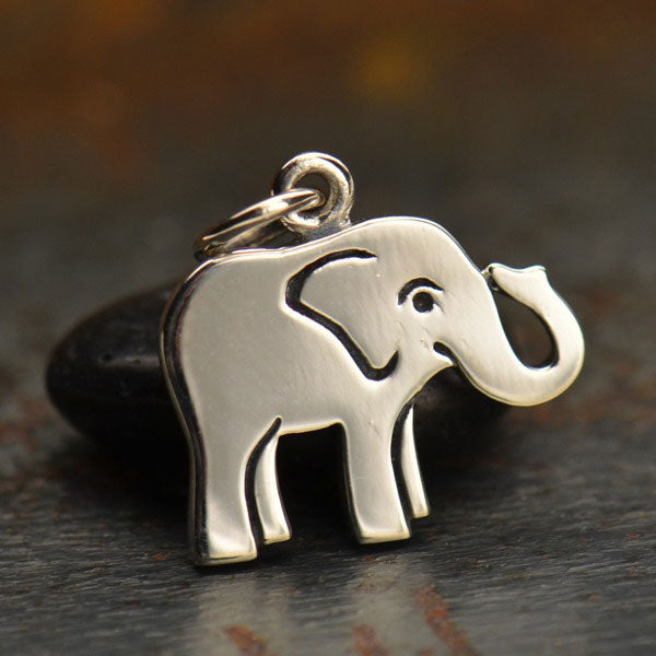 Sterling Silver Flat Plate Baby Elephant Charm - Poppies Beads n' More