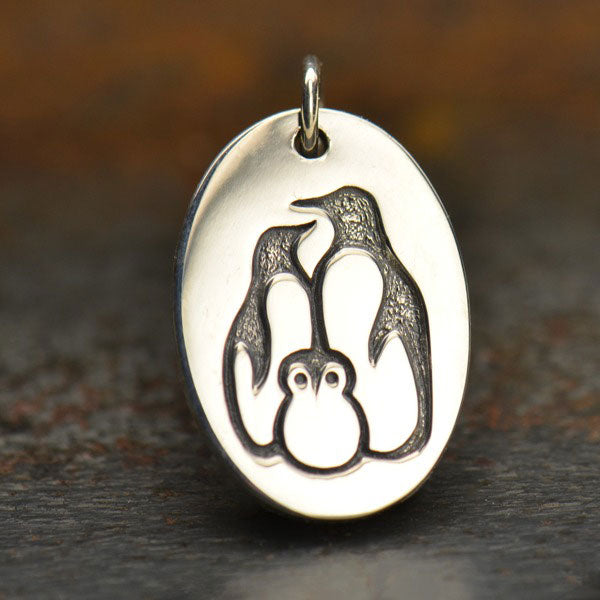Sterling Silver Penguin Family Charm - Poppies Beads n' More
