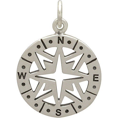 Sterling Silver Openwork Compass Pendant - Poppies Beads n' More