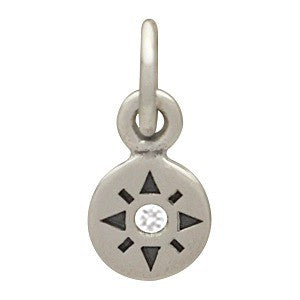 Sterling Silver Tiny Compass Rose Charm with 1-pt  Diamond - Poppies Beads n' More
