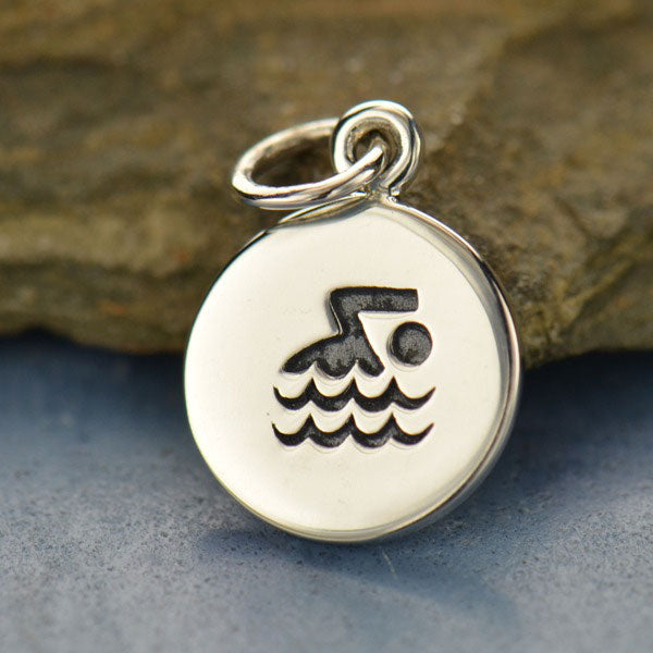Sterling Silver Swimmer Fitness Charm - Poppies Beads n' More
