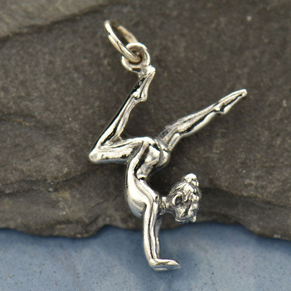 Sterling Silver 3D Gymnast Fitness Charm - Poppies Beads n' More