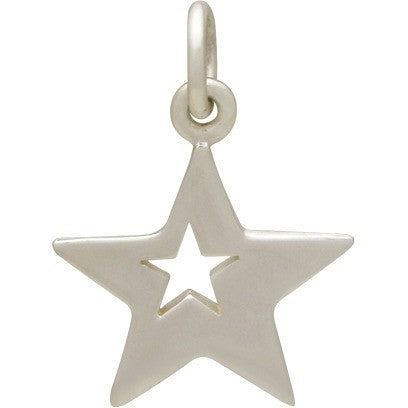 Sterling Silver Star with Star Cutout Charm - Poppies Beads n' More