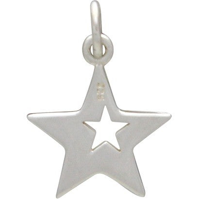 Sterling Silver Star with Star Cutout Charm - Poppies Beads n' More